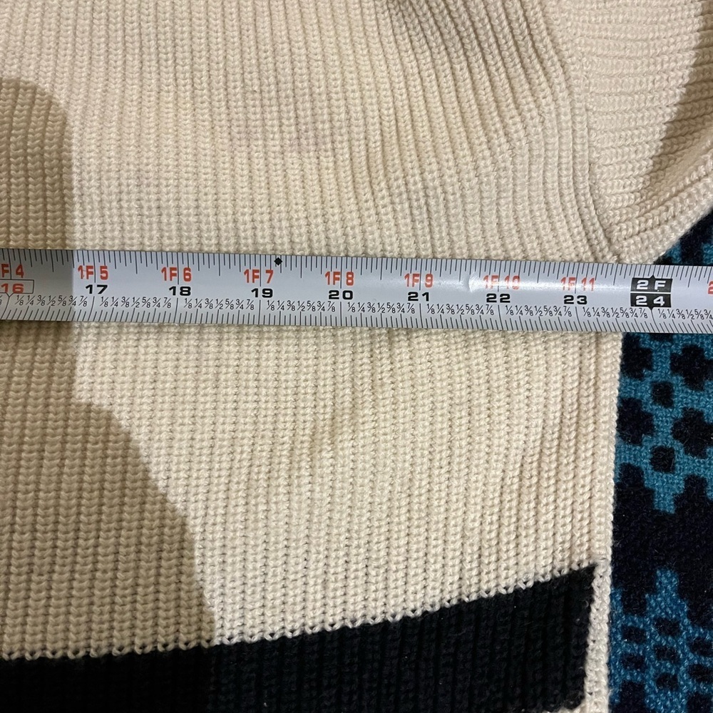 COS Ribbed Wool/Cotton Blend Ribbed Striped Turtleneck Sweater Cream Black M-XL - Picture 9 of 10